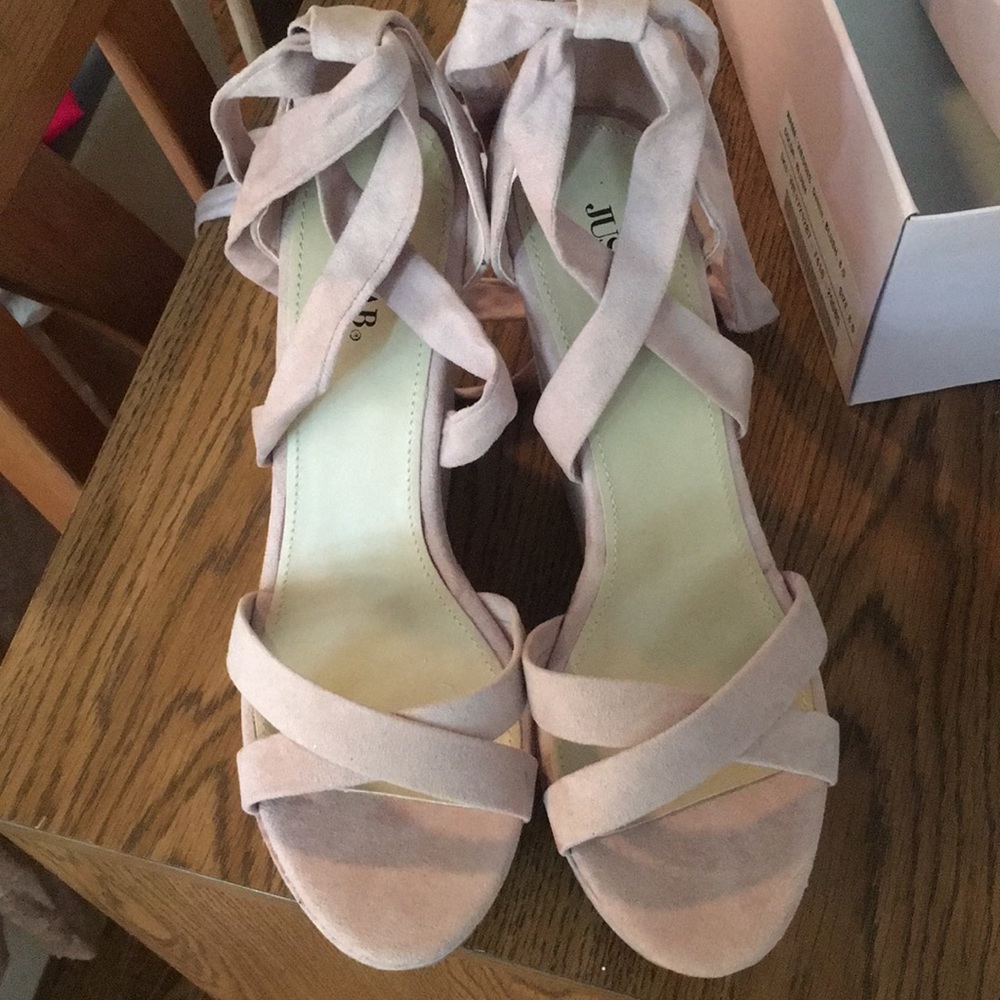 Blush lace up wedges